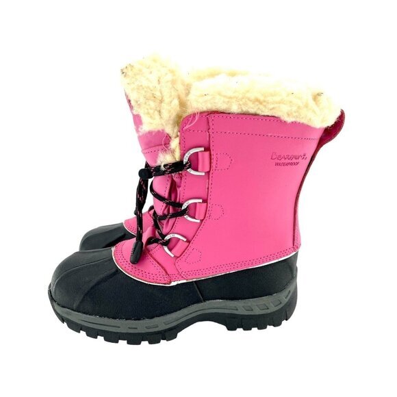 Bearpaw Kelly Boots Pink Leather Fur Lined Girls Toddler Youth Sz 2 New